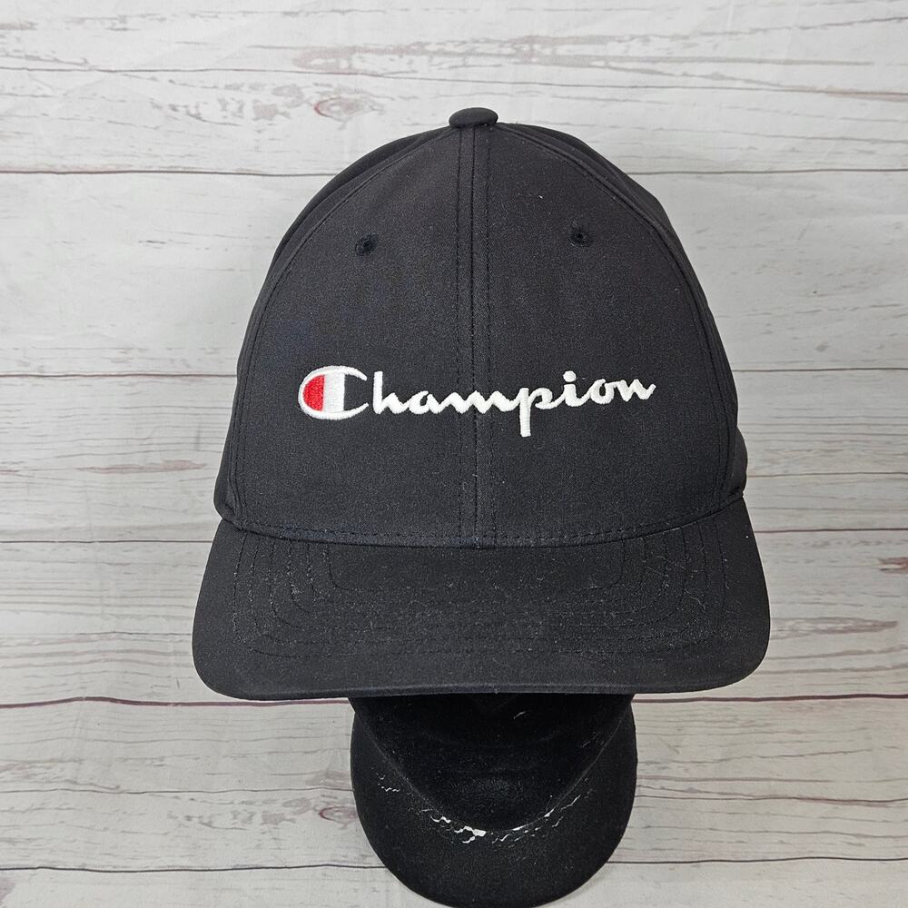 Champion Baseball Cap FLEXFIT L/XL Black Embroidered Logo Men's Stretch Fit Hat